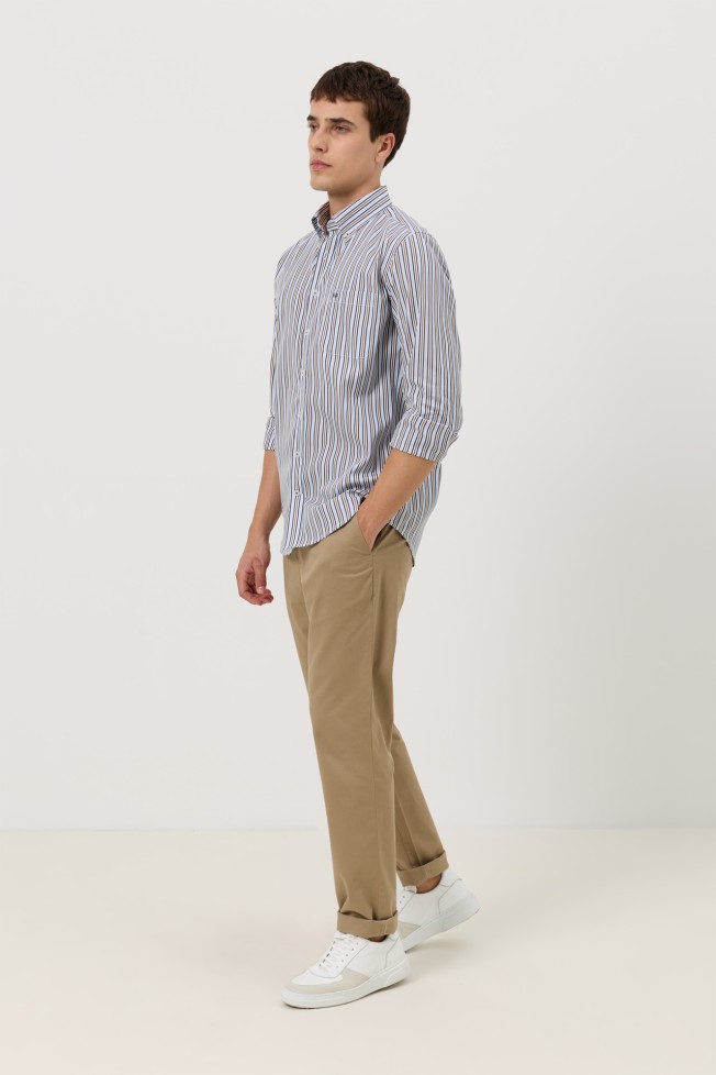 Camisa às riscas popeline regular fit Camisa às riscas popeline regular fit