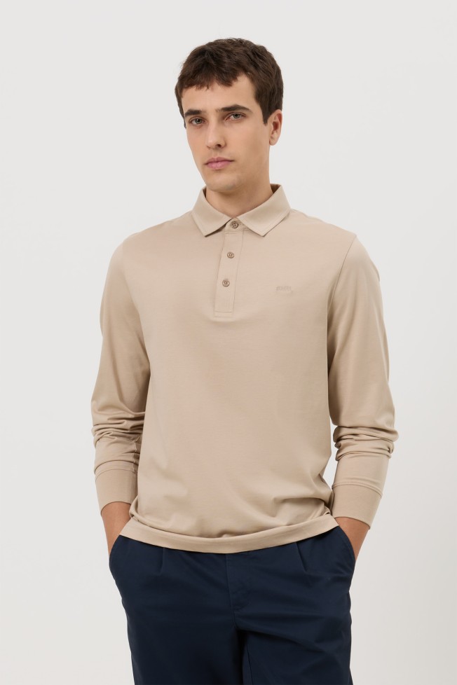 Polo de manga comprida regular fit bege Polo de manga comprida regular fit bege