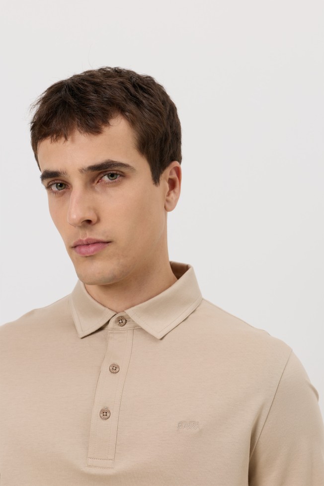 Polo de manga comprida regular fit bege Polo de manga comprida regular fit bege