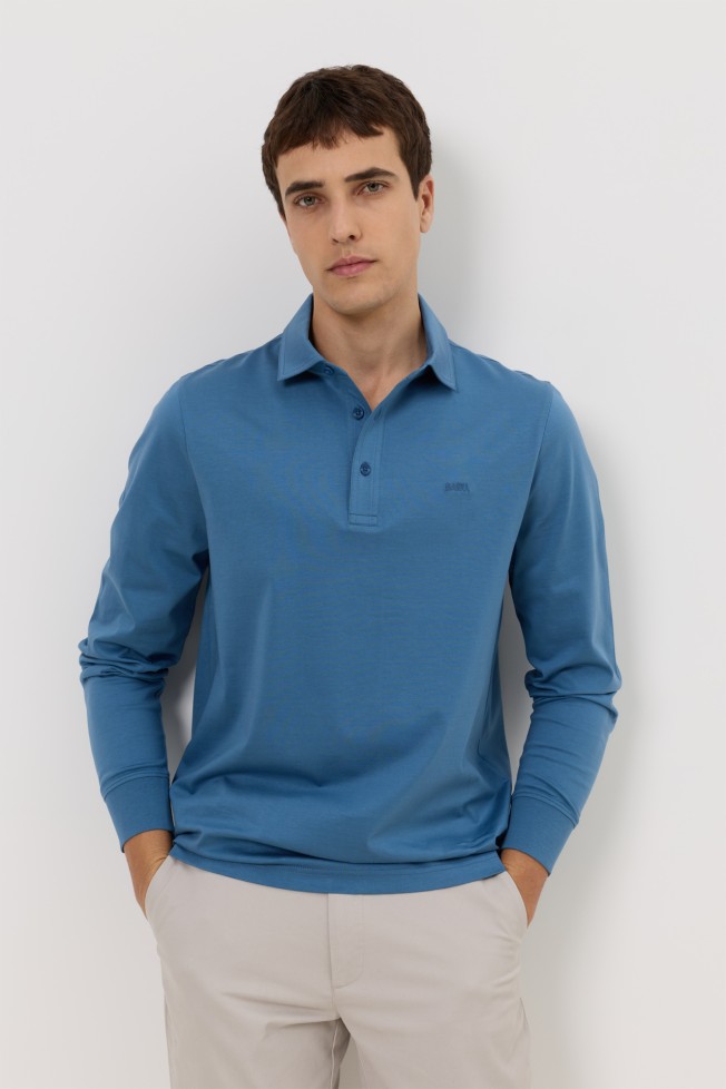 Polo de manga comprida regular fit azul
