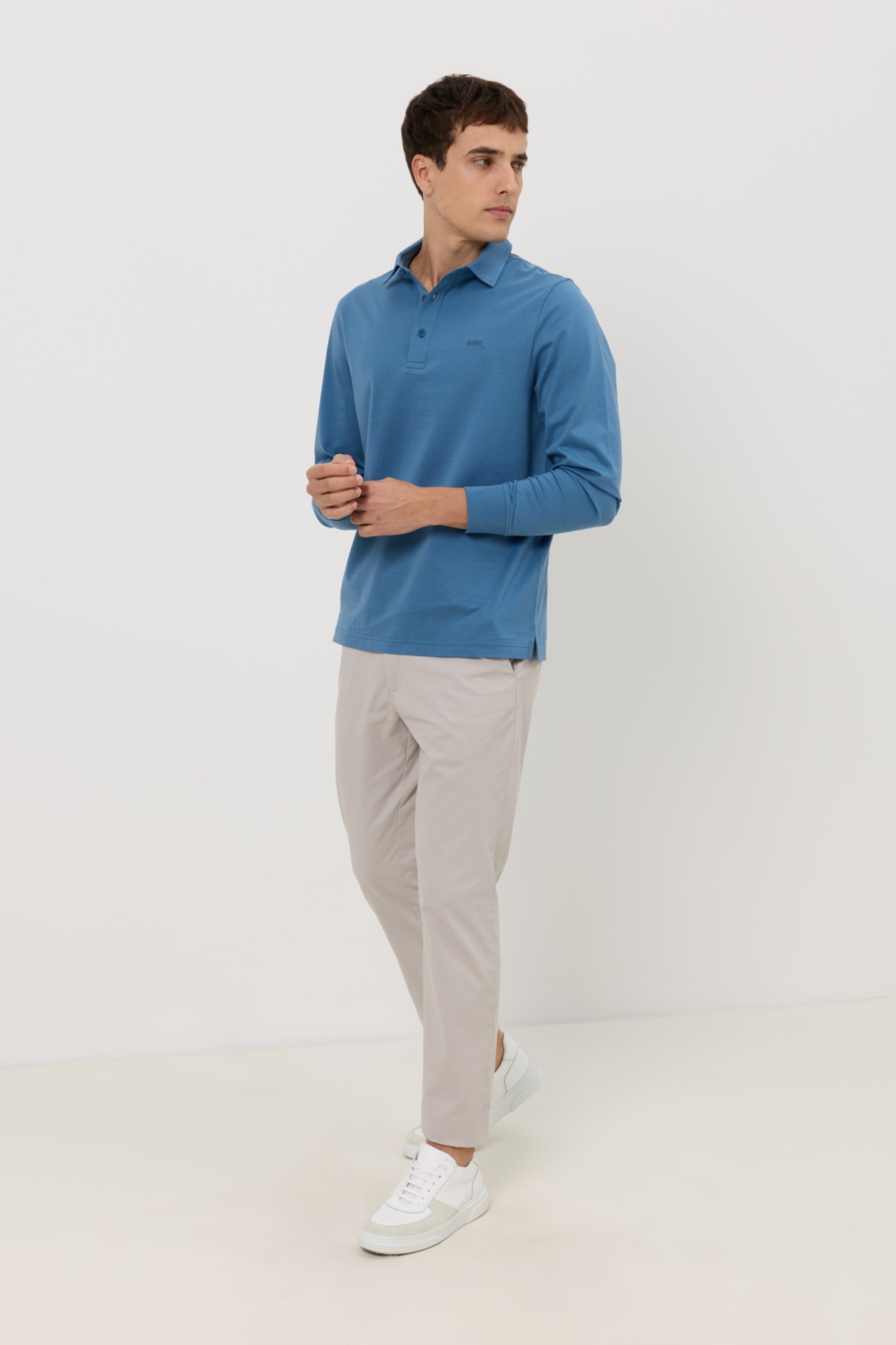 Polo de manga comprida regular fit azul