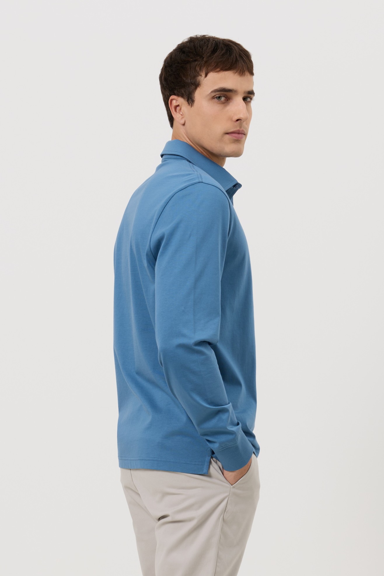 Polo de manga comprida regular fit azul