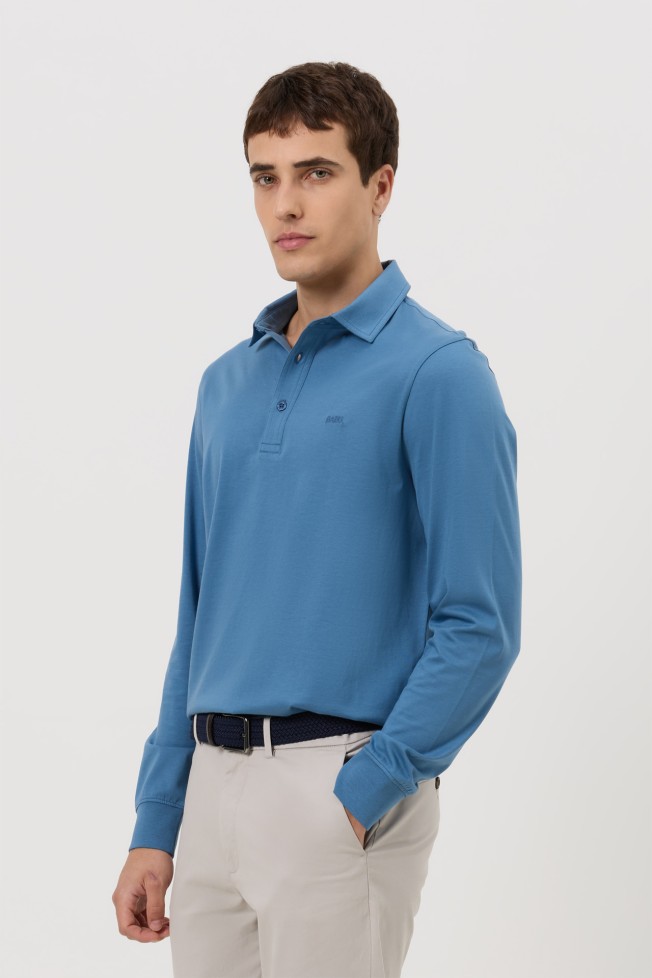 Polo de manga comprida regular fit azul