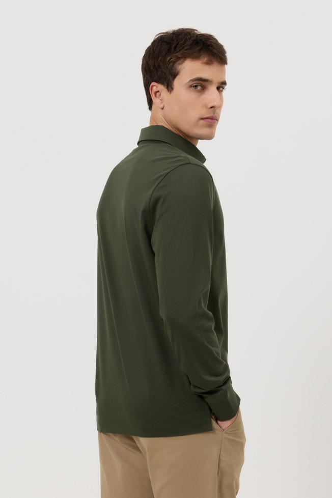 Polo de manga comprida regular fit caqui