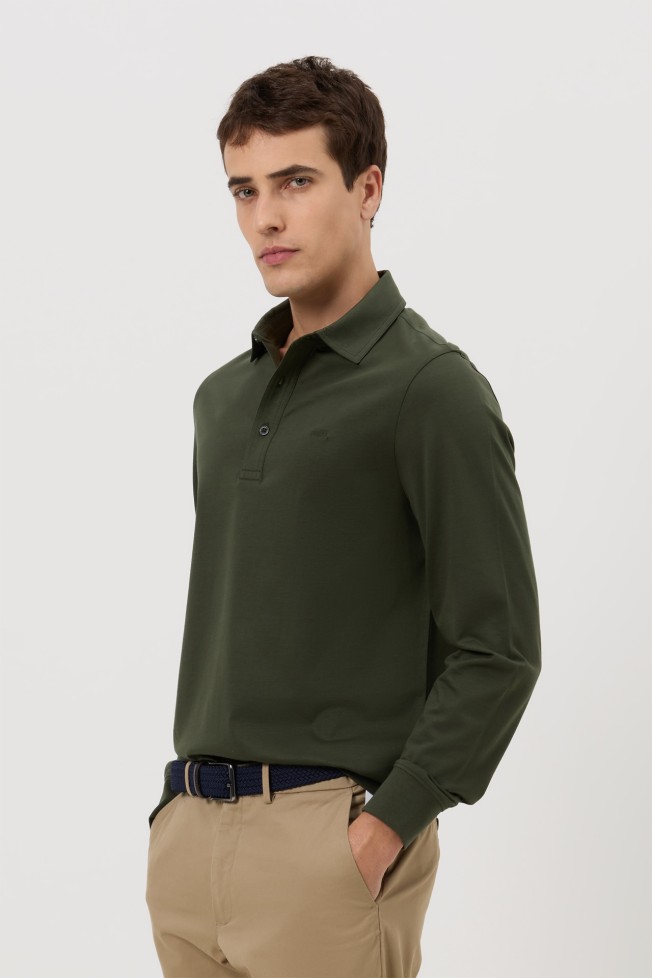 Polo de manga comprida regular fit caqui