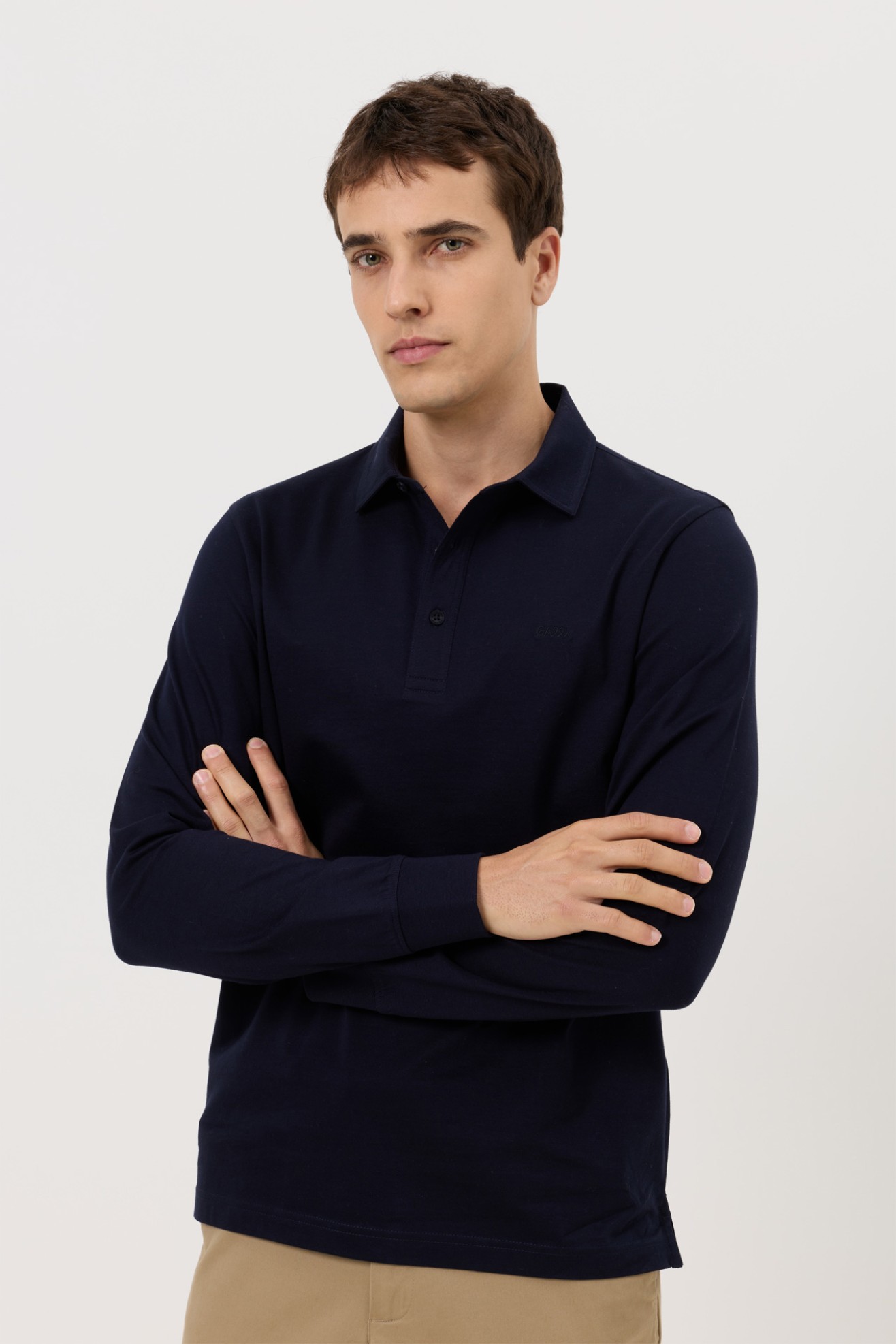 Polo de manga comprida azul-marinho