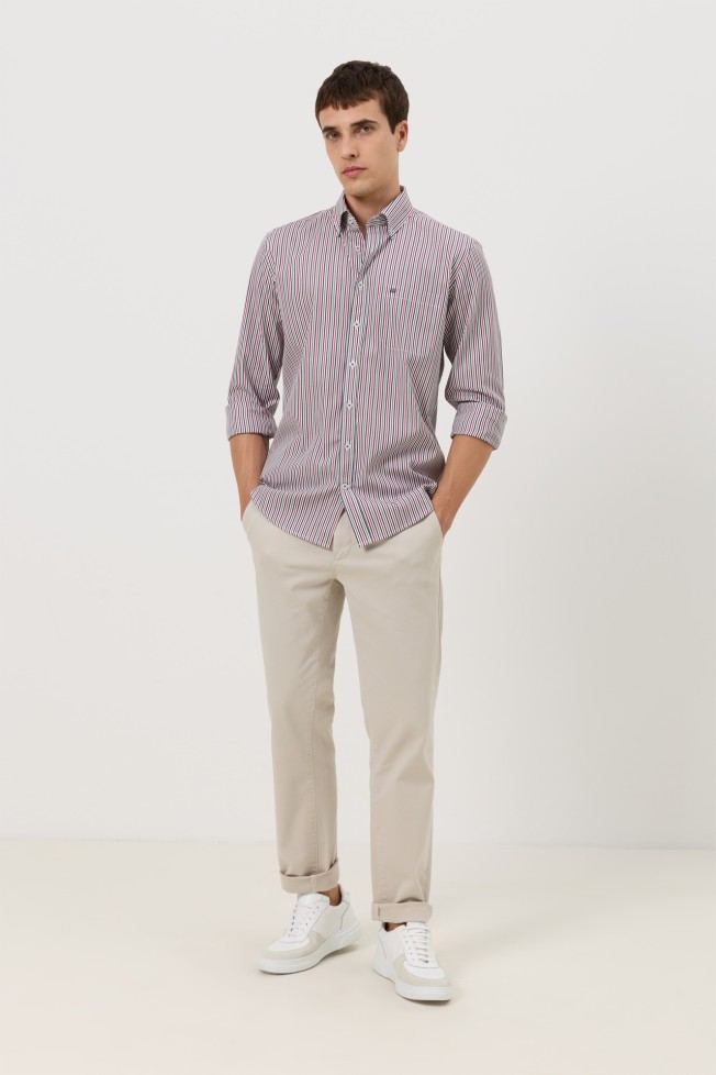 Camisa às riscas popeline regular fit Camisa às riscas popeline regular fit