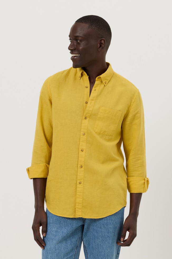 Camisa em linho e algod�o regular fit