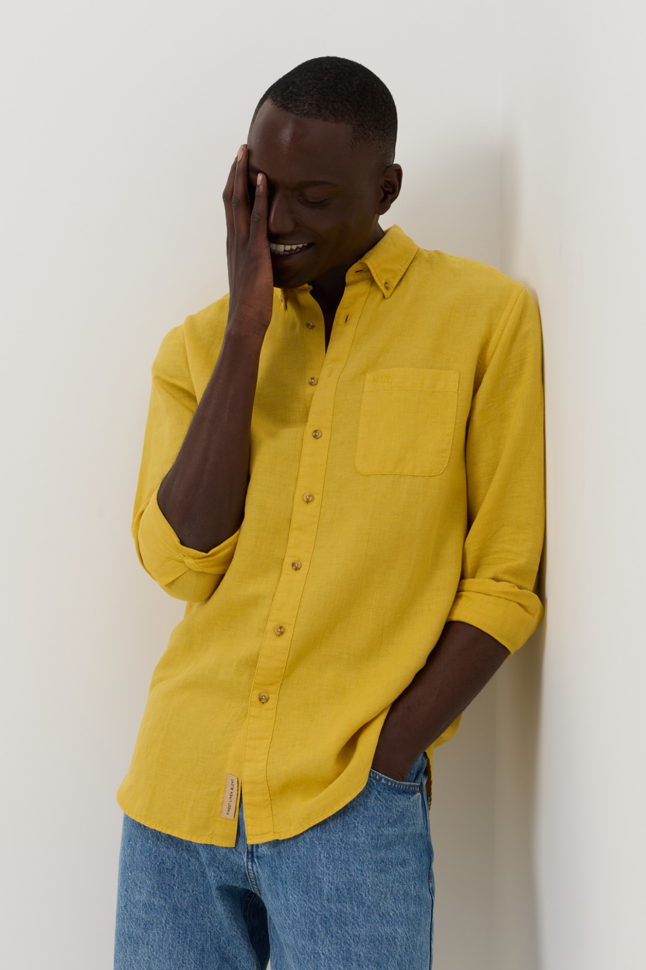 Camisa em linho e algod�o regular fit