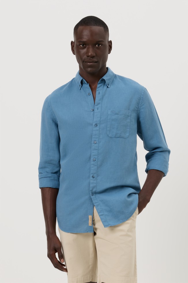 Camisa em linho e algod�o regular fit