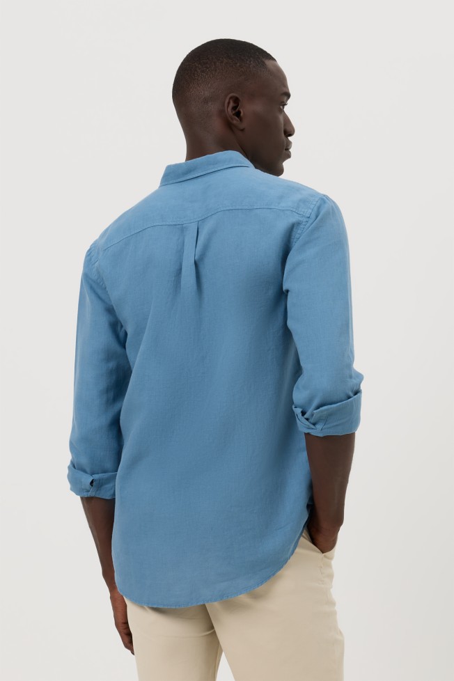Camisa em linho e algod�o regular fit