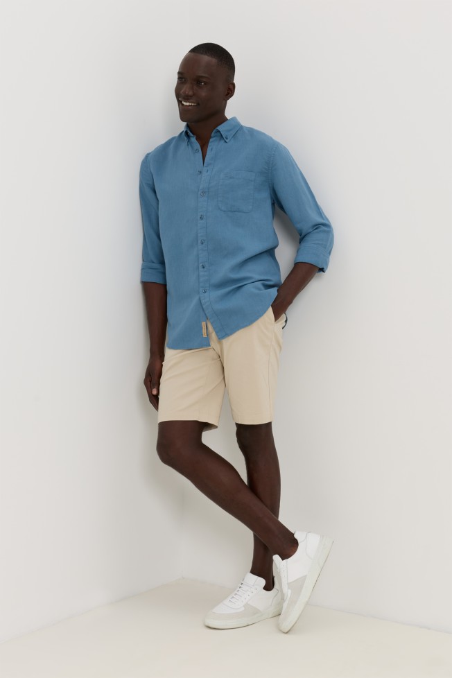 Camisa em linho e algod�o regular fit