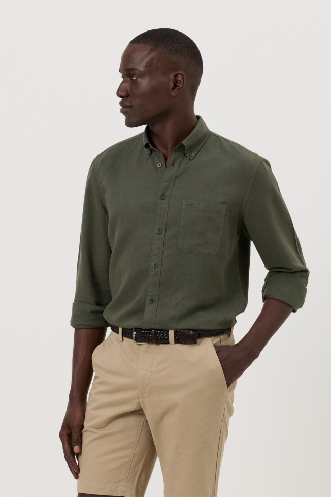 Camisa em linho e algod�o regular fit