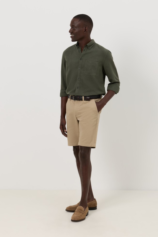 Camisa em linho e algod�o regular fit