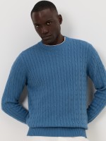 Camisola de malha tricotada azul acizentado