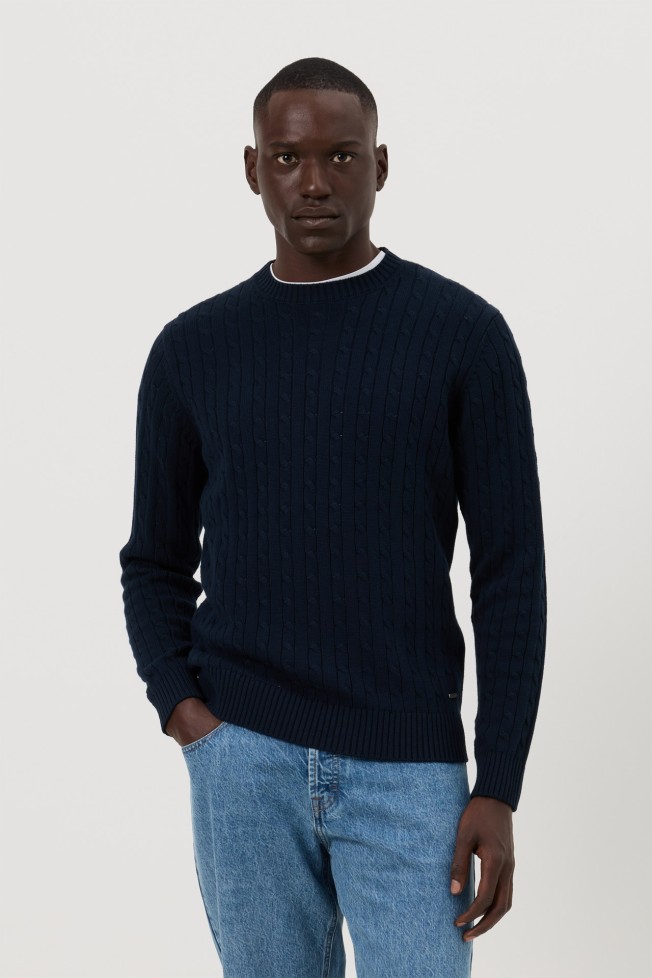 Camisola de malha tricotada azul-marinho Camisola de malha tricotada azul-marinho