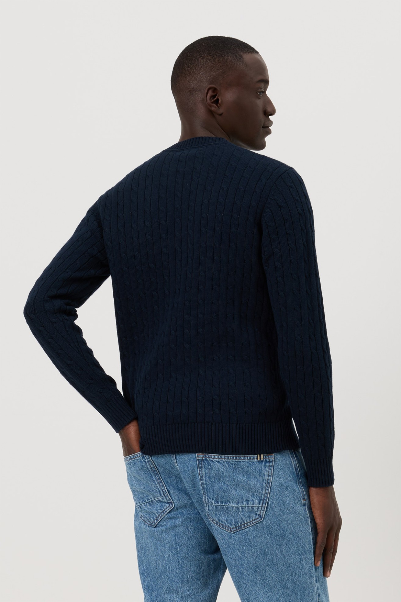 Camisola de malha tricotada azul-marinho