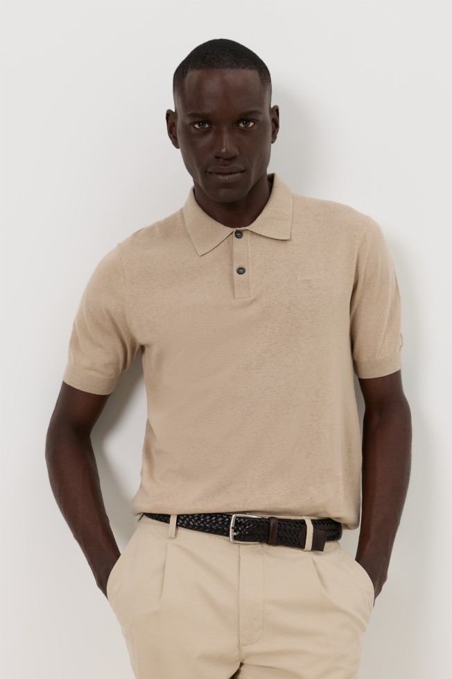 Polo tricotado em linho e algod�o