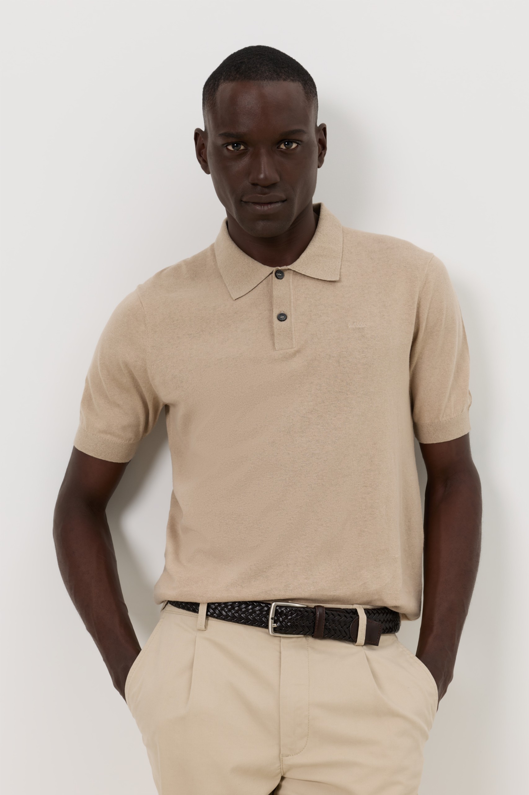 Polo tricotado em linho e algodão