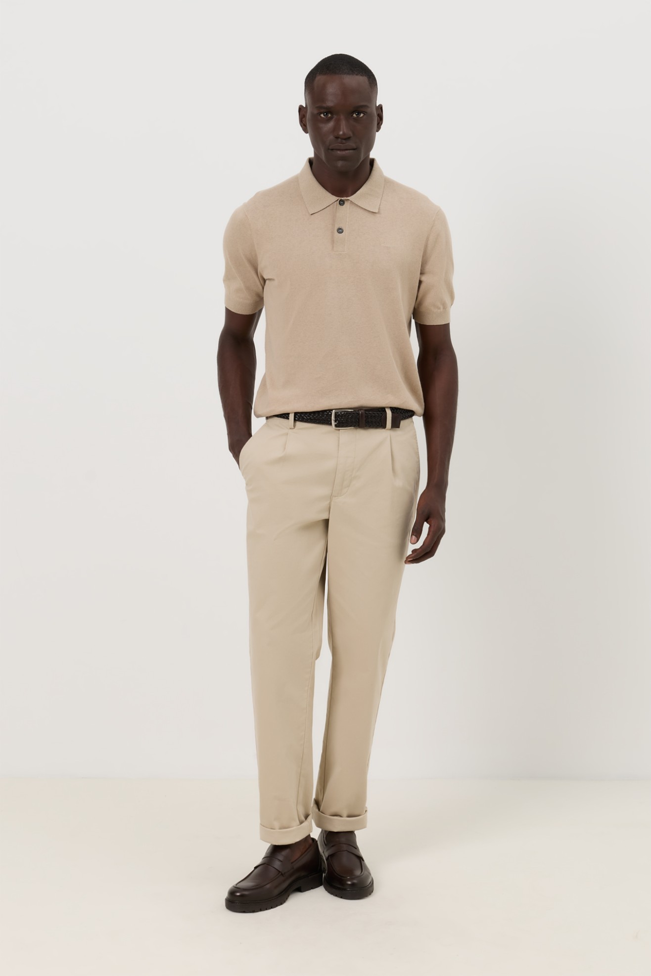 Polo tricotado em linho e algod�o