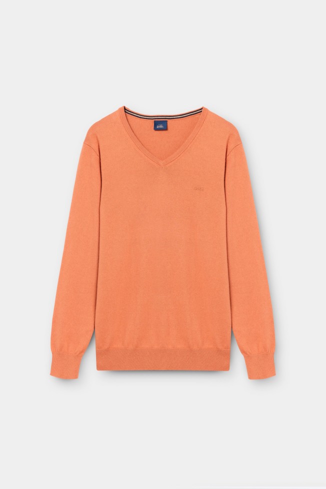 Jersey naranja con cuello en V Jersey naranja con cuello en V