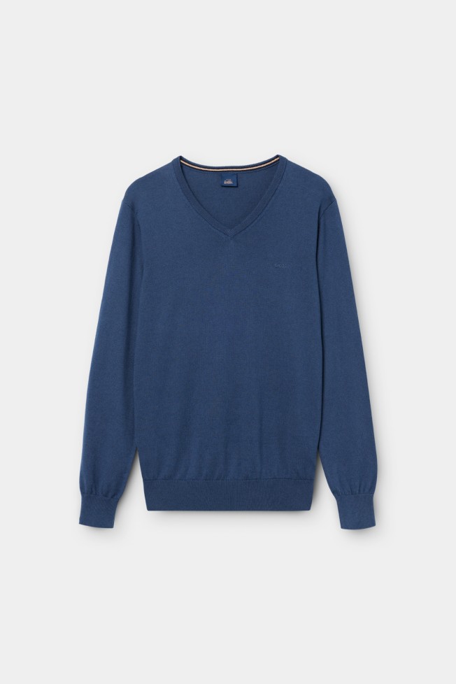 Camisola com decote em V azul-marinho Camisola com decote em V azul-marinho