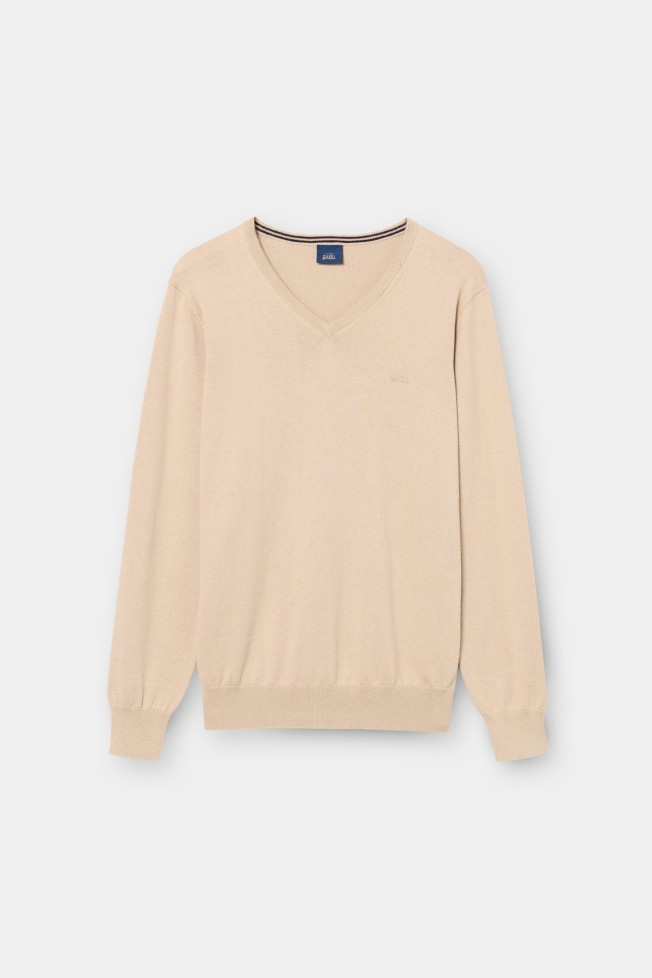 Camisola com decote em V bege
