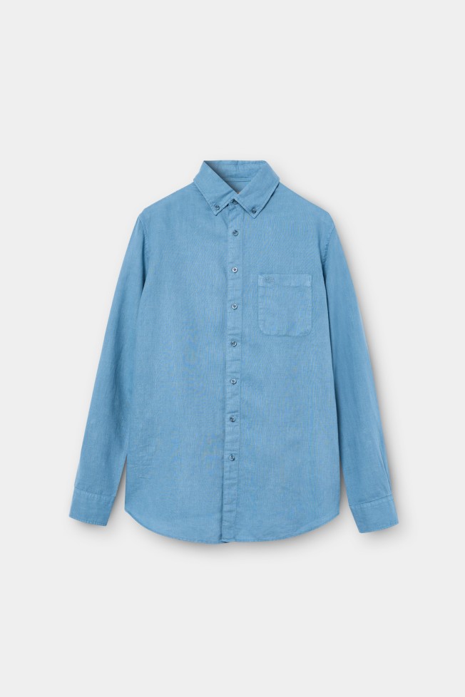 Camisa em linho e algod�o regular fit