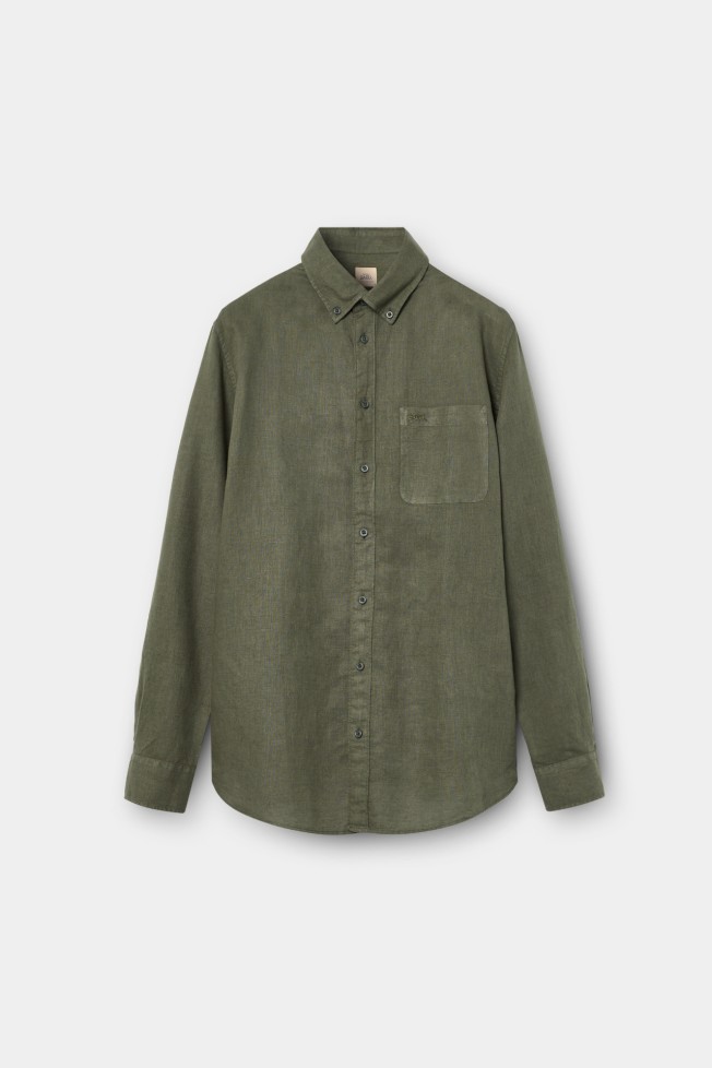 Camisa em linho e algod�o regular fit