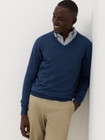 Camisola com decote em V azul-marinho