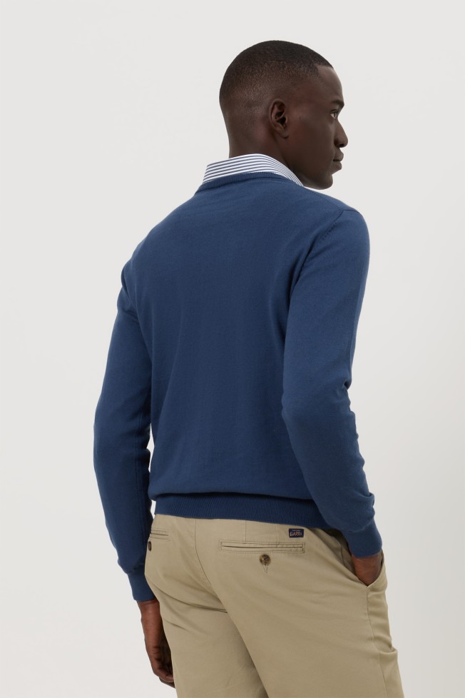 Camisola com decote em V azul-marinho Camisola com decote em V azul-marinho