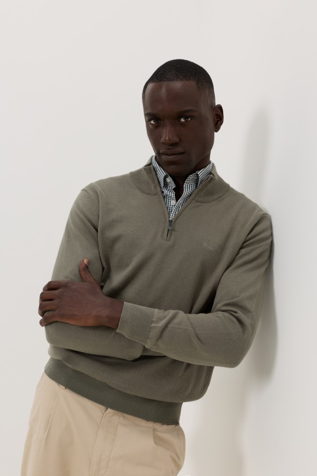 Jersey de cuello alto caqui con cremallera Jersey de cuello alto caqui con cremallera