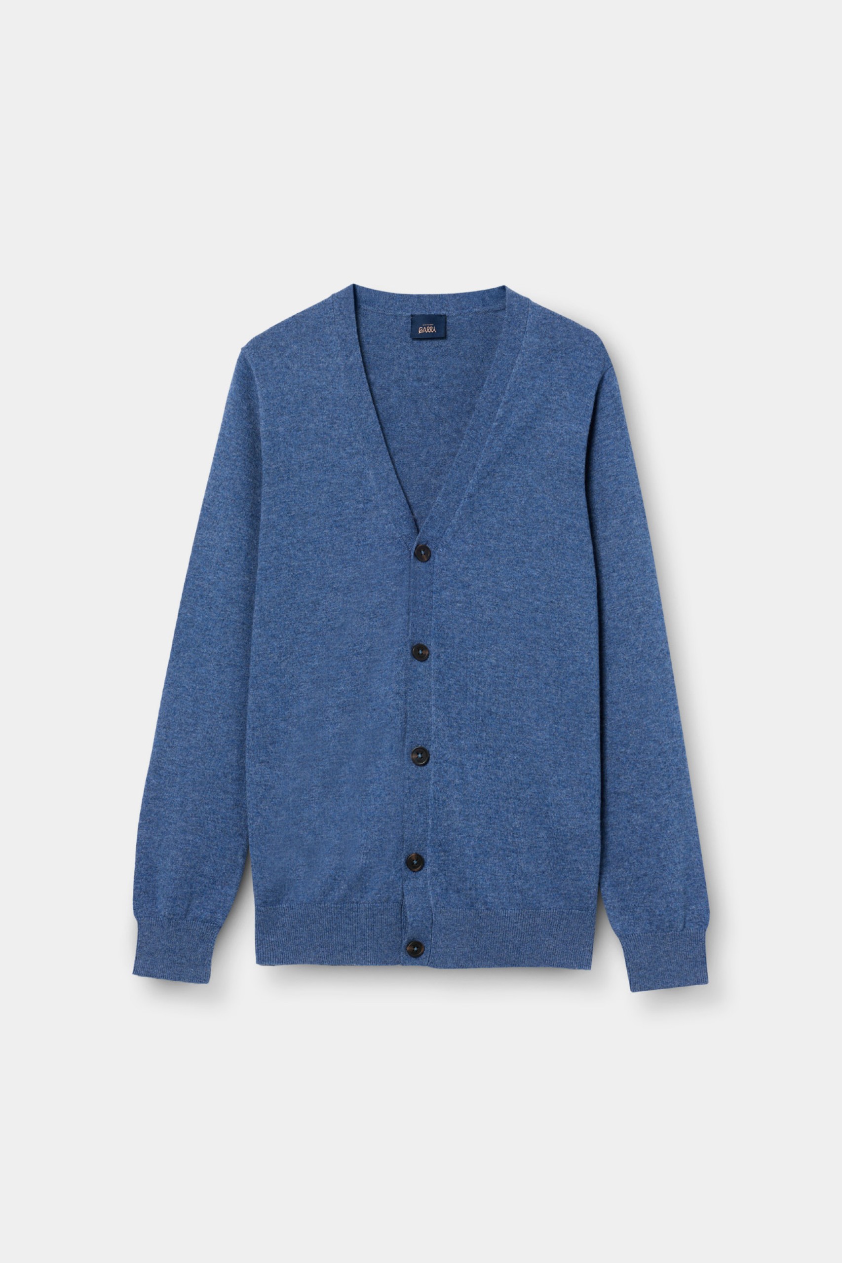 Cárdigan de punto azul con cuello en V
