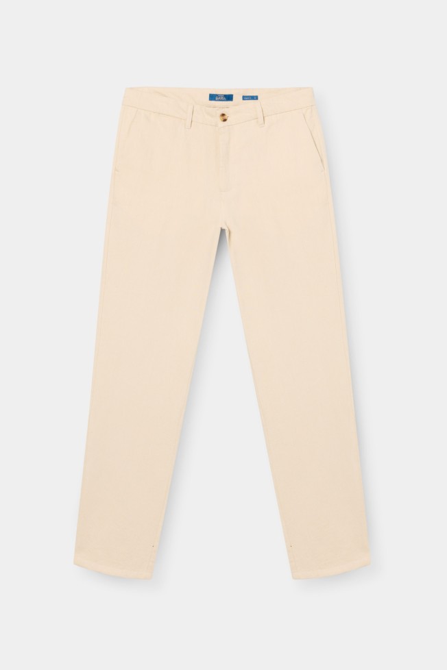 Calças chino regular fit em linho e algodão Calças chino regular fit em linho e algodão