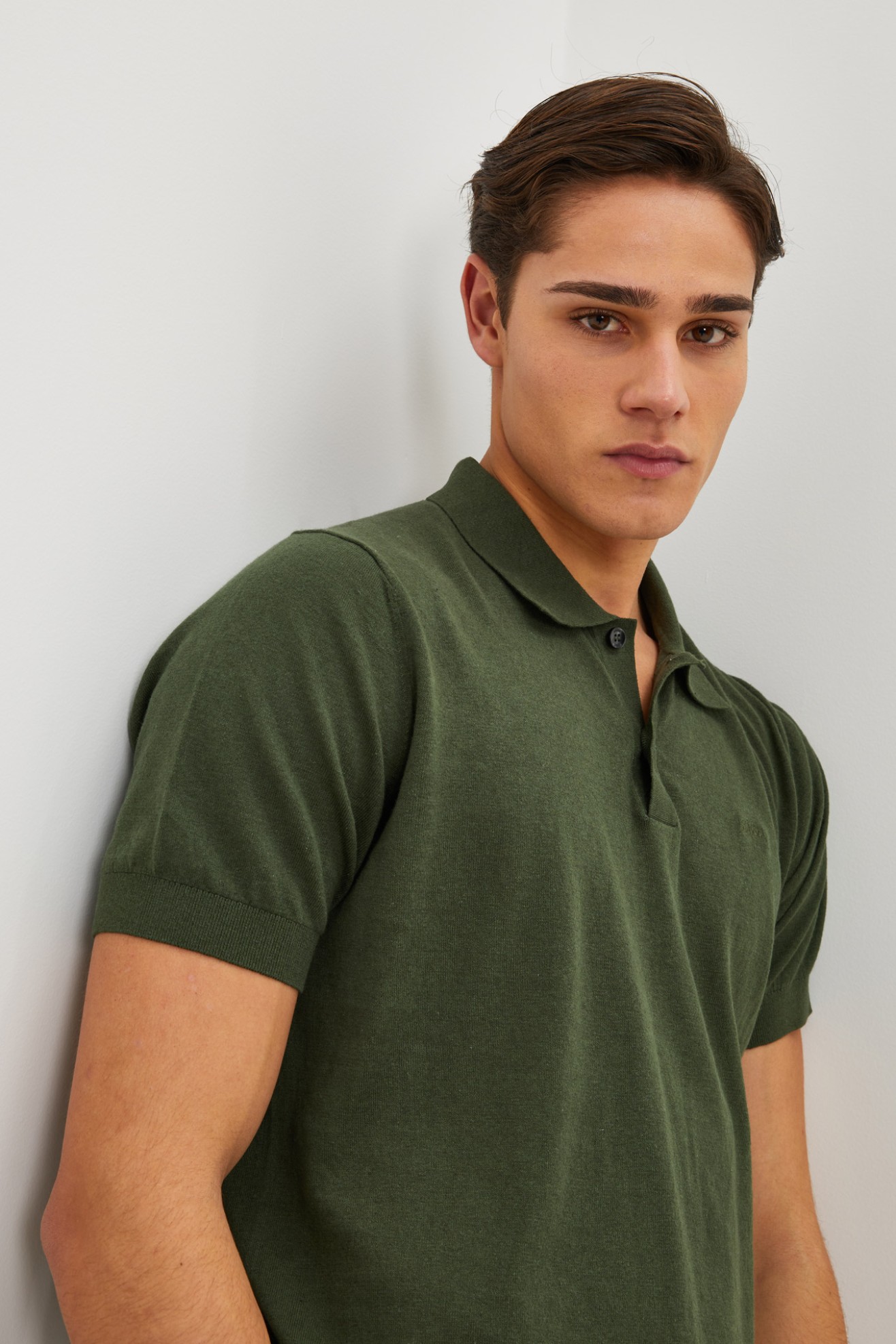 Polo tricotado em linho e algod�o