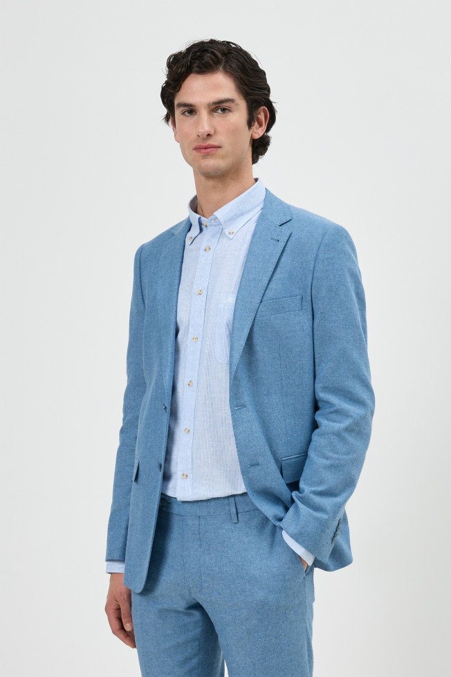 Fato cl�ssico em algod�o e linho slim fit