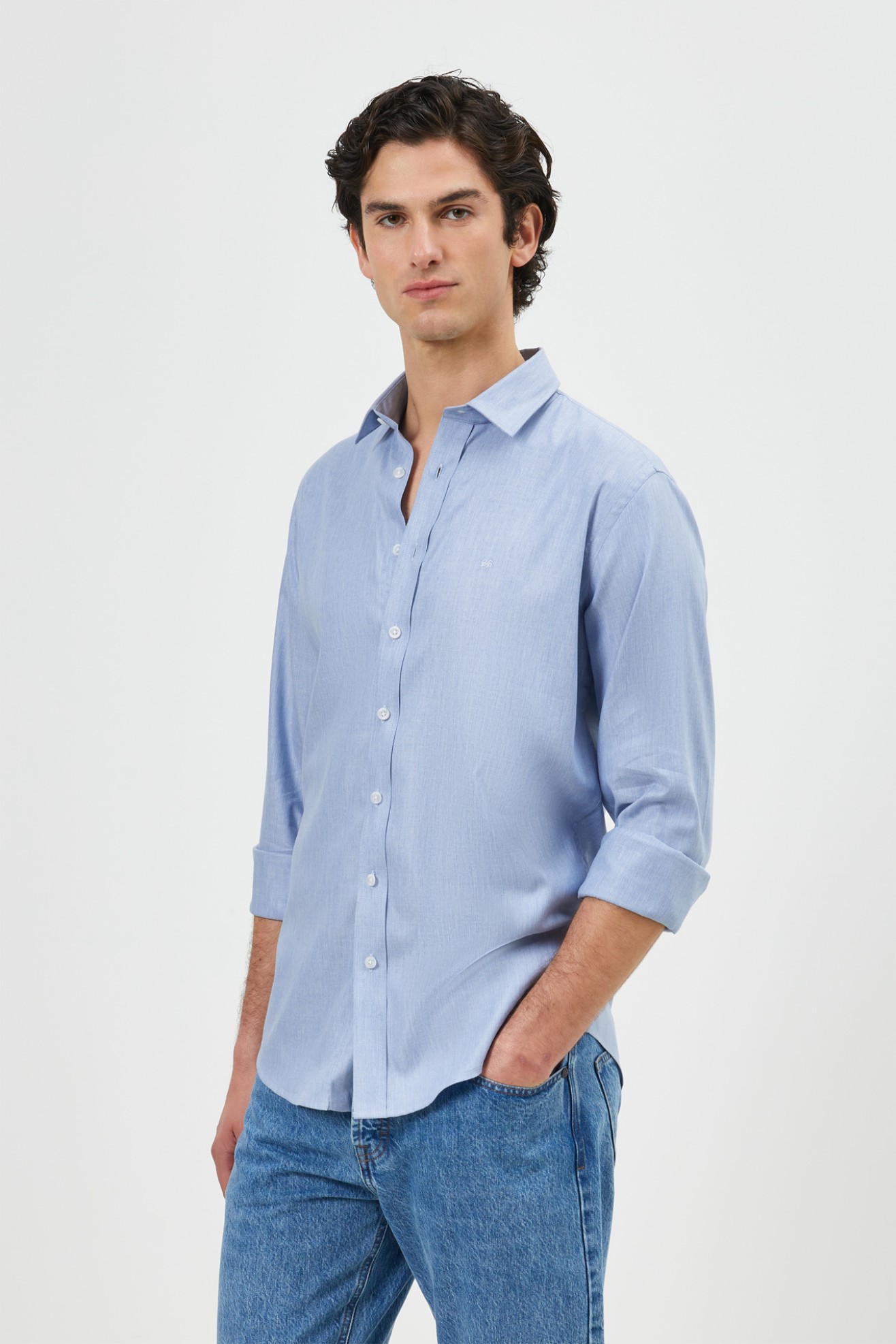 Camisa slim fit em algod�o e liocel