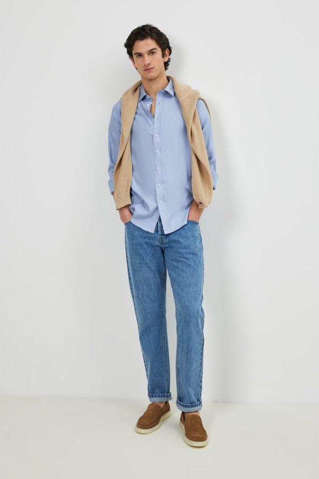 Camisa slim fit em algod�o e liocel