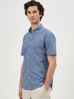Camisa micro xadrez em linho e algod�o