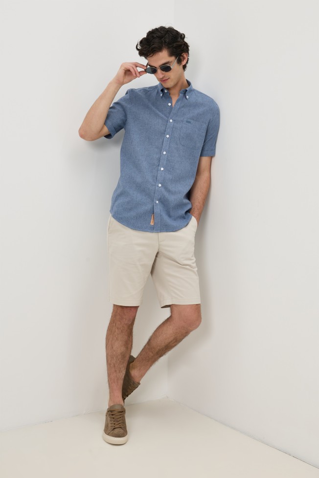 Camisa micro xadrez em linho e algod�o