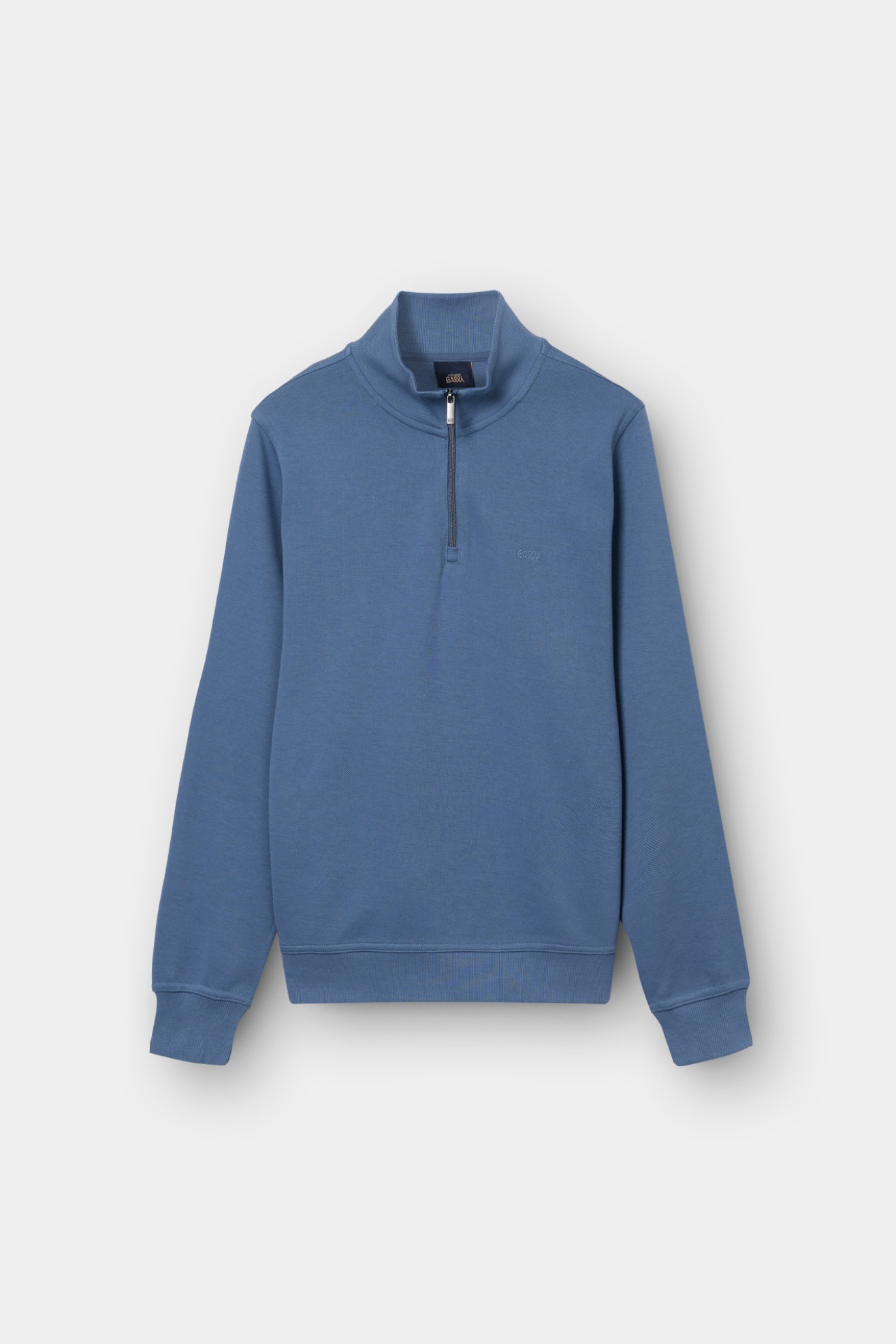 Camisola com fecho e gola alta azul