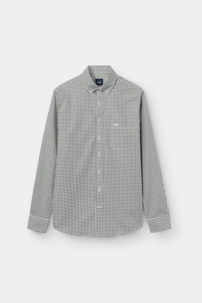 Camisa de cuadros de corte regular en caqui Camisa de cuadros de corte regular en caqui