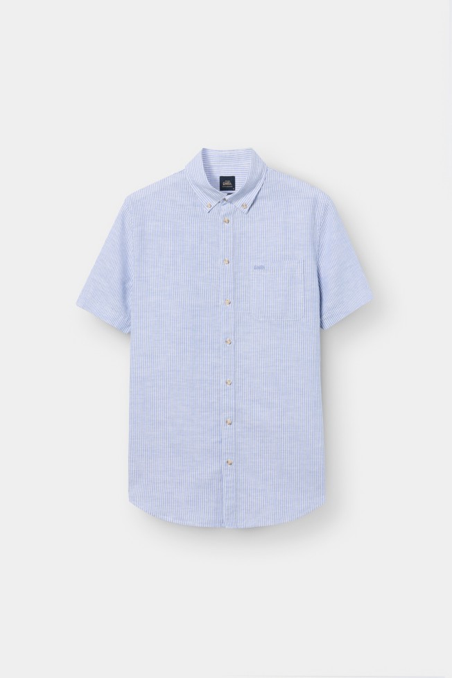 Camisa �s riscas em linho e algod�o