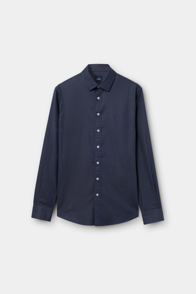 Camisa slim fit em algodão e liocel Camisa slim fit em algodão e liocel