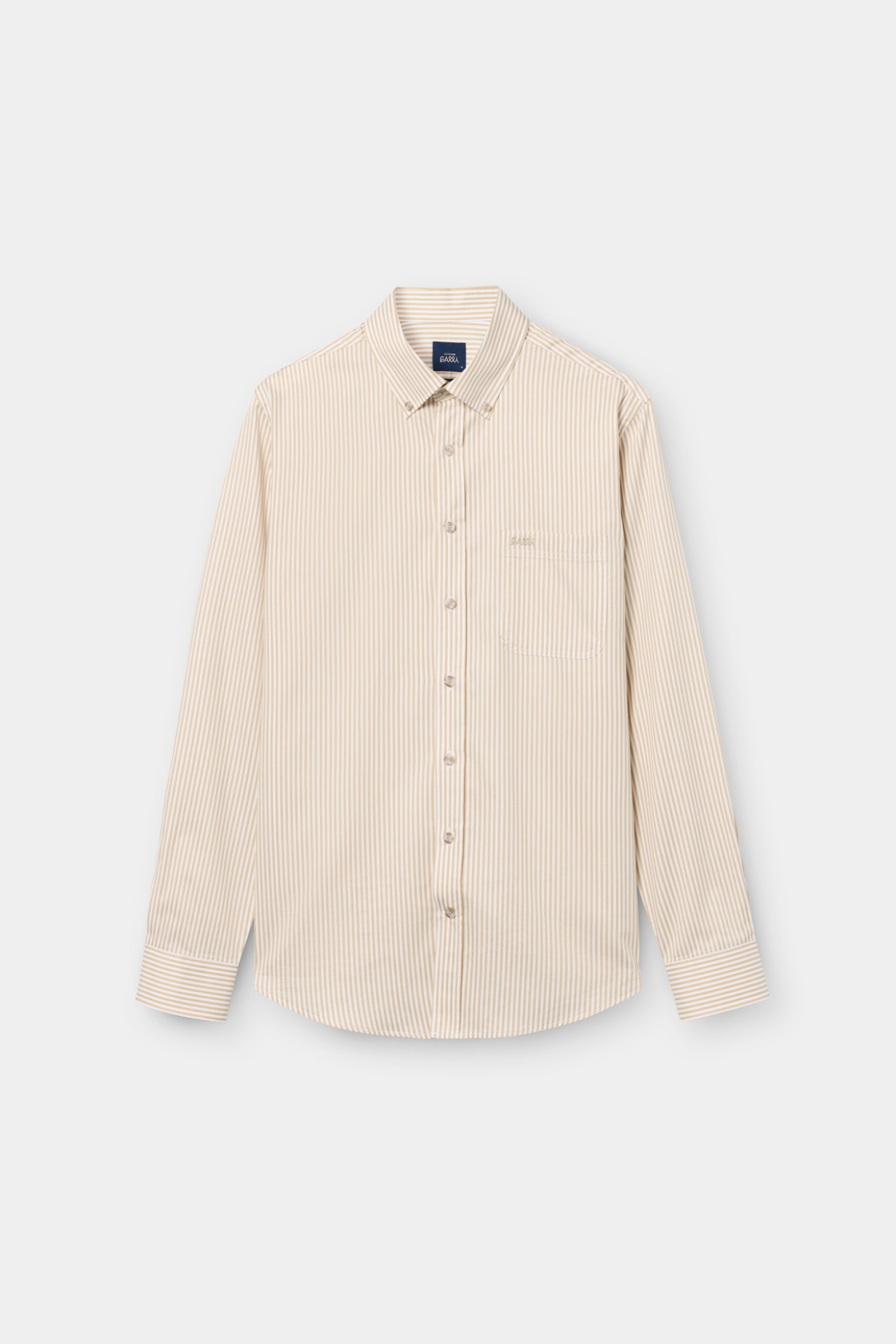 Camisa �s riscas regular fit algod�o em bege