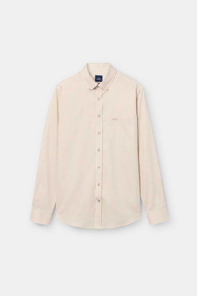 Camisa �s riscas regular fit algod�o em bege