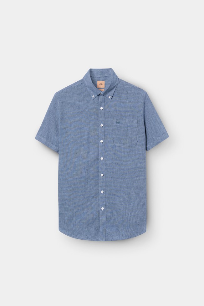 Camisa micro xadrez em linho e algod�o
