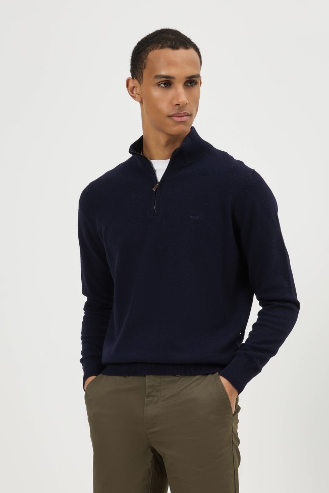 Camisola malha com lã em azul-marinho Camisola malha com lã em azul-marinho