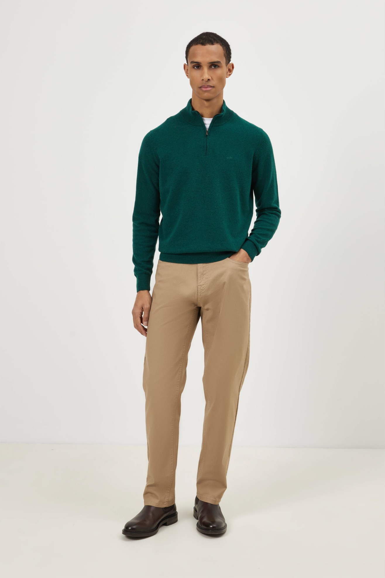 Camisola malha com l� em caqui escuro