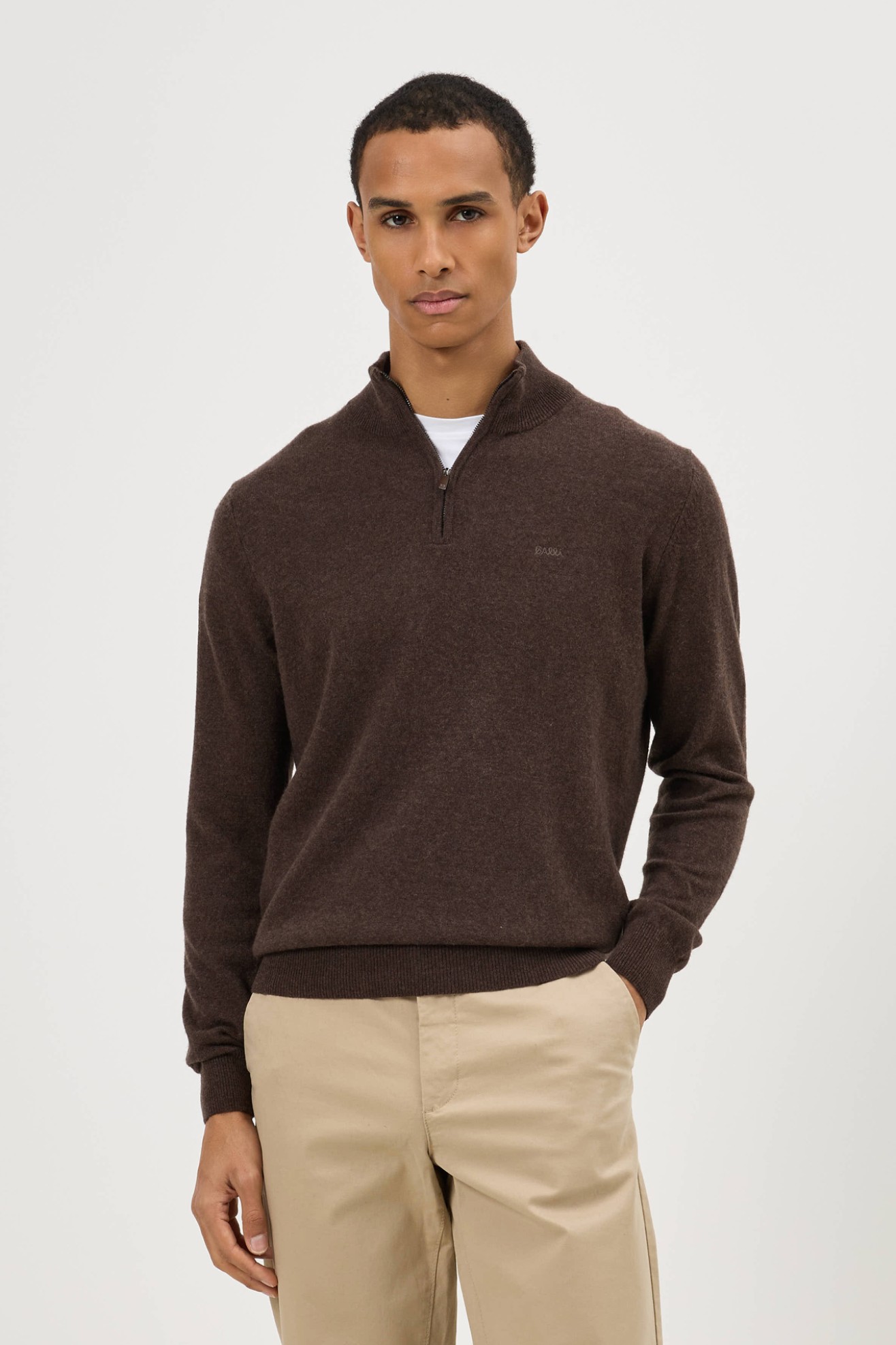 Camisola malha com l� em castanho